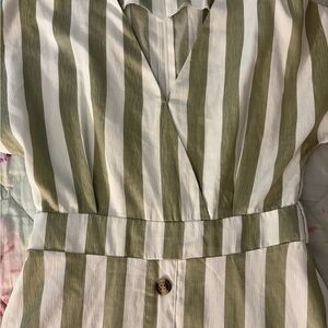 Asymmetrical Green and White Striped Dress